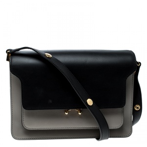 Marni Grey/Black Leather Medium Trunk Shoulder Bag