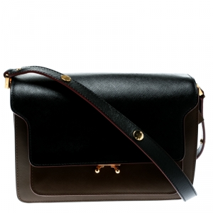 Marni Brown/Black Leather Medium Trunk Shoulder Bag