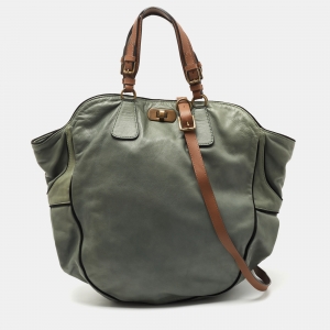 Marni Green/Black Suede and Leather Drawstring Tote