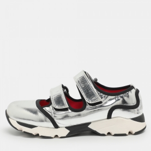 Pre Owned حذاء رياضي مارني جلد فضي مقاس 37 منخفض من أعلى