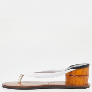 Marni White/Brown Leather and Rubber Flip Flops Size 39