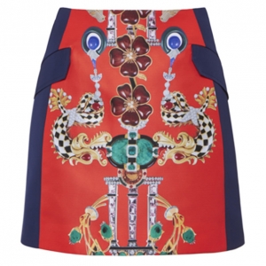 Mary Katrantzou Kalion Red and Navy Printed Skirt M