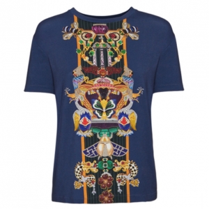 Mary Katrantzou Navy and Orange Printed T-Shirt M