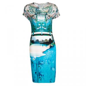 Mary Katrantzou Multicolor Cherry Blossom Print Cap Sleeve Dress L