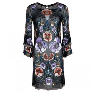 Matthew Williamson Black Silk Floral Pattern Sequin Embellished Dress S
