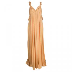 Matthew Williamson Orange Draped Back Detail Silk Maxi Dress M