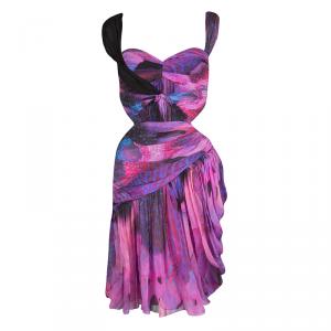 Mathew Williamson Multicolor Ruched Silk Cutout Waist Detail Sleeveless Dress M