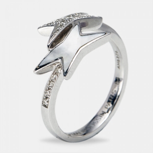 Pre Owned Mauboussin Etoile de Vie Mother of Pearl DIamonds 18k White Gold Ring Size 53