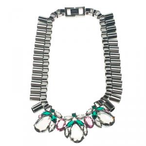 Mawi Teardrop Crystal Gunmetal Tube Necklace 