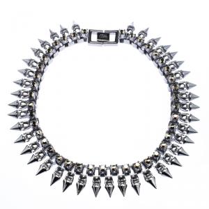 Mawi Metal Crystal Gunmetal Claw Set Spike Necklace 