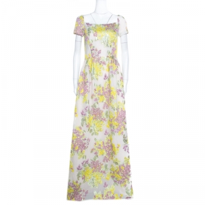 Max Mara Multicolor Floral Lurex Embossed Jacquard Danzica Maxi Dress M