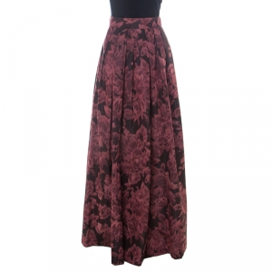Max Mara Burgundy Printed Silk Maxi Skirt L
