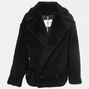 Pre Owned Max Mara Black Alpaca Wool Buckle Detail Jacket M
