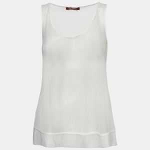 Pre Owned Max Mara Studio White Mesh Sheer Tank Top M