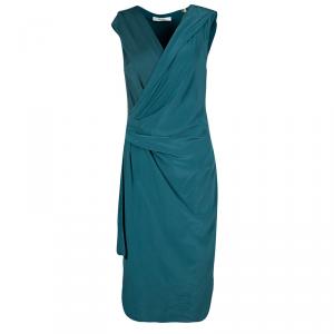 Max Mara Teal Blue Draped V-Neck Sleeveless Dress M