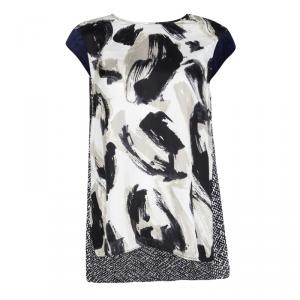 Max Mara Multicolor Printed Velvet Cap Sleeve Detail High Low Bosforo Top M