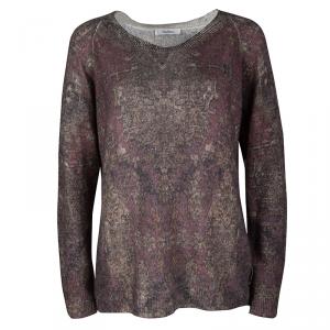 Max Mara Multicolor Floral Pattern Rib Trim Cashmere Sweater M
