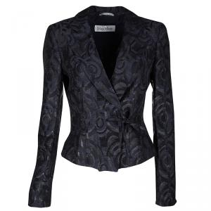 Max Mara Navy Blue Jacquard Tie Detail Blazer M