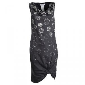 Max Mara Grey And White Printed Sleeveless Draped Gathered Dress M