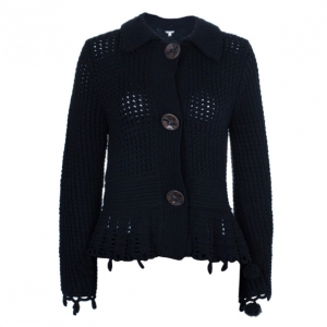 Max Mara Black Crochet Knit Cardigan L