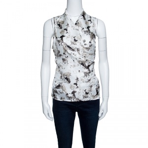 Max Mara White Printed Silk and Jersey Sleeveless Wrap Top M 