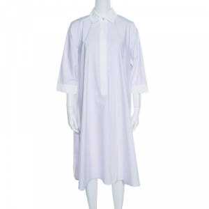 Max Mara White and Purple Striped Cotton Parola Shirt Dress M