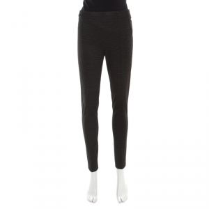 Max Mara Monochrome Dotted Jacquard High Waist Skinny Pants S