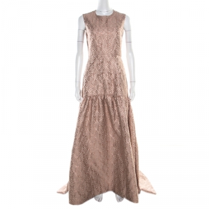 Max Mara Blush Pink Lurex Jacquard Patterned Sleeveless Gabriel Evening Gown S