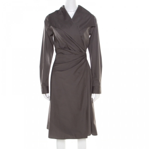 Max Mara Grey Cotton Stretch Faux Wrap Draped Blazer Dress M