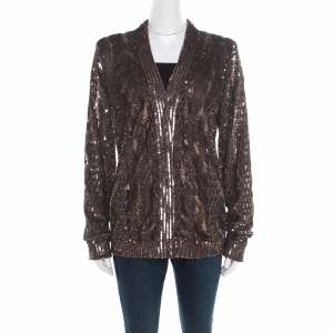 Max Mara Antique Silver Sequin Embellished Jacket M