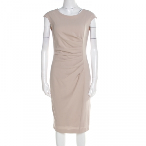 Max Mara Natural Beige Stretch Wool Sleeveless Ruched Canter Dress S