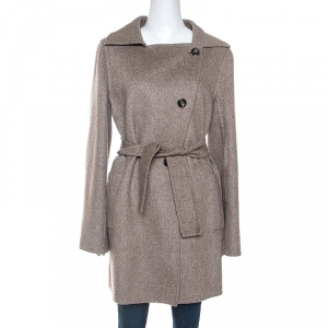 Pre Owned Max Mara Light Brown Cashmere Double Breasted Hand Cut Coat M