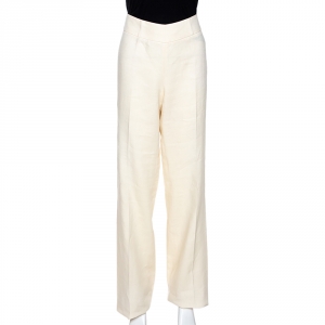 Max Mara Cream Linen Straight Leg Trousers M