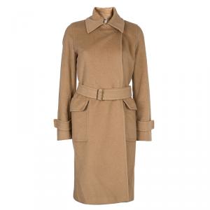 Pre Owned Max Mara Beige Camel Wool Belted Coat M