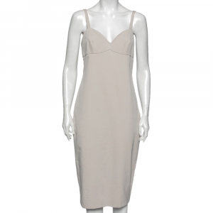 Max Mara Light Grey Cotton Lace-Up Back Detail Sleeveless Dress M