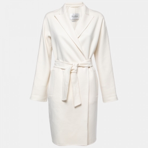 Max Mara Cream Wool Belted Coat S