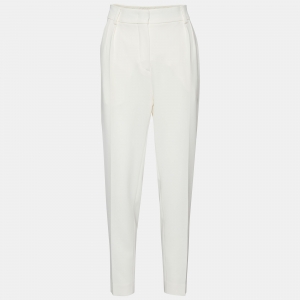 Pre Owned Max Mara  Studio Off White Crepe Tapered Leg Pants S