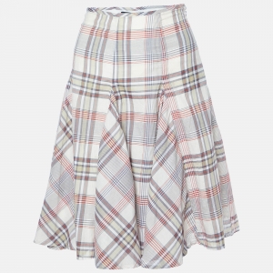 Max Mara Beige Checked Cotton Flared Skirt S