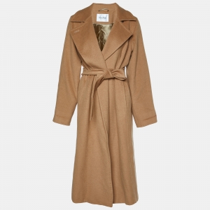 Pre Owned Max Mara Brown Camel Hair Manuela Belted Long Coat M