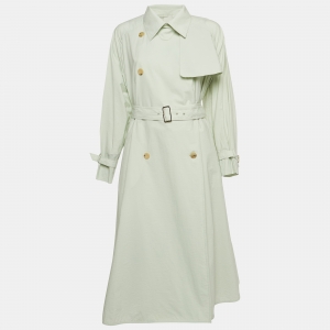 Max Mara Light Green Cotton Double Breasted Falster Trench Coat S