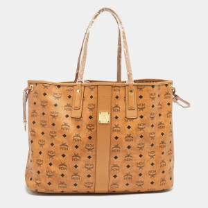 MCM Cognac Visetos Coated Canvas Large Reversible Liz Shopper Tote