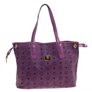 MCM Purple Visetos Leather Project Reversible Shopper Tote
