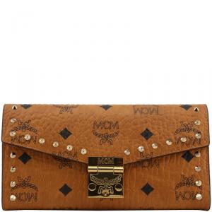MCM Cognac Visetos Coated Canvas Studded Large WOC Clutch Bag