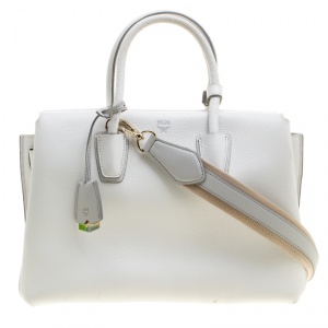 MCM White Leather Medium Milla Satchel