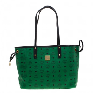 MCM Green/Black Visetos Leather Shopper Project Reversible Tote