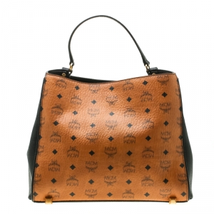 MCM Black/Cognac Visetos Coated Canvas and Leather Corina Tote