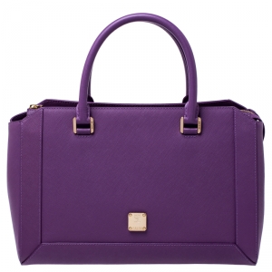 MCM Purple Textured Leather Tote