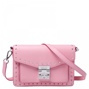 Pre Owned MCM Pink Leather Small Studded Patricia Crossbody