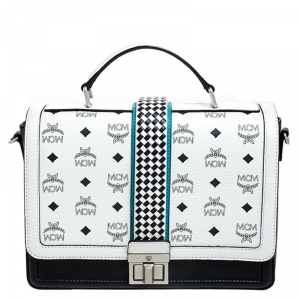 MCM White Visetos Top Handle Bag