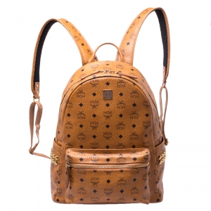 MCM Cognac Visetos Leather Large Stark Backpack